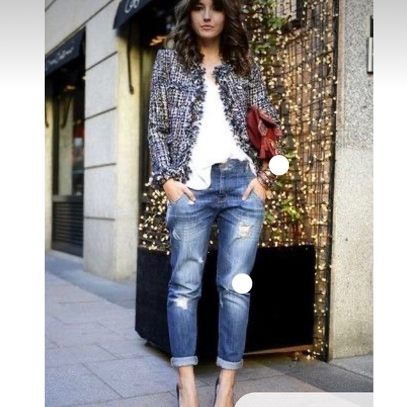 Genuine Trina Turk Cropped Tweed Jacket Collarless Fully Lined Sz.4 - Picture 10 of 11